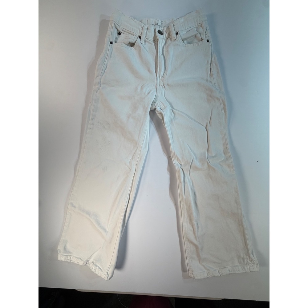 The Great The Rider White High Rise Straight Leg Raw Hem Jeans Size 24 Made USA
